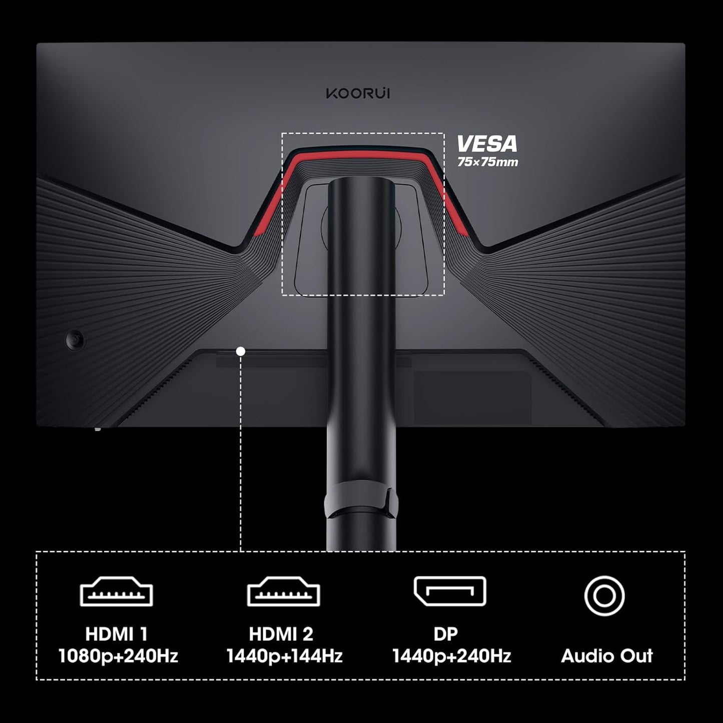 KOORUI Gaming Monitor 27 Zoll, Full HD Rahmenlos Bildschirm 165Hz Adaptive Sync (1ms, VA-Panel, Eye-Care, 1920 x 1080, 2xHDMI 2.0, & DisplayPort 1.4, VESA 75x75mm, DCI-P3 90%)