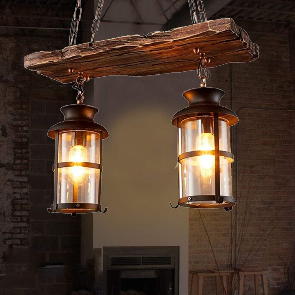 E27 Industrieller Retro Pendelleuchte Massivem Holz Esstisch Lamp Antike Getriebeleuchten Wohnzimmer Kronleuchter Höhenverstellbare Schlafzimmer Hängelampe Bar Dekoration Deckenleuchten (3 Flamme)