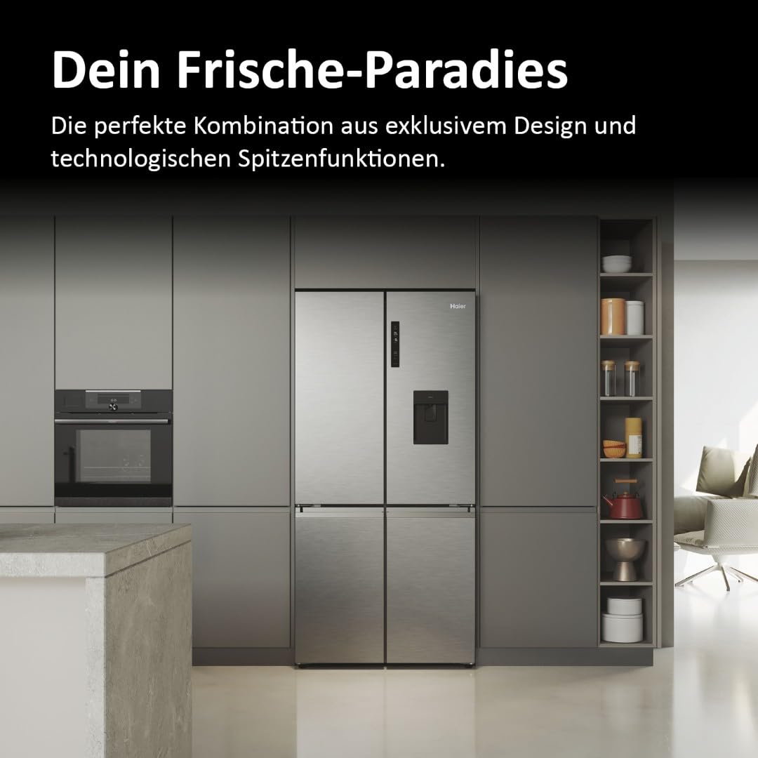 Haier Multi Door Kühl-Gefrierkombination I CUBE 83 SERIE 7 HCR7818DWPT I 4-türiger Kühlschrank mit Gefrierfach, XXL-Fassungsvermögen & 83cm Breite I 463L, Energieklasse D I Wasserspender & No Frost