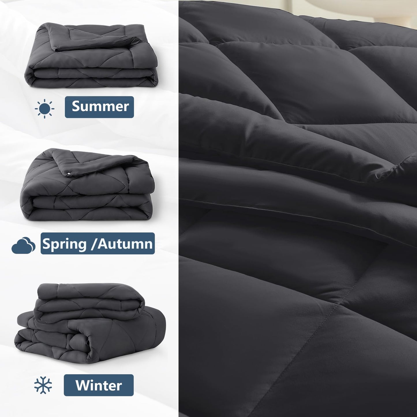 WAVVE Duvet 135 x 200 cm 4 Seasons 2-Piece Grey - All Season Duvet 135 x 200 cm 300 g/m² Summer Duvet 135 x 200 150 gsm = Winter Duvet 450 gsm, Quilt 200 x 135 cm for Four Seasons/Summer/Winter