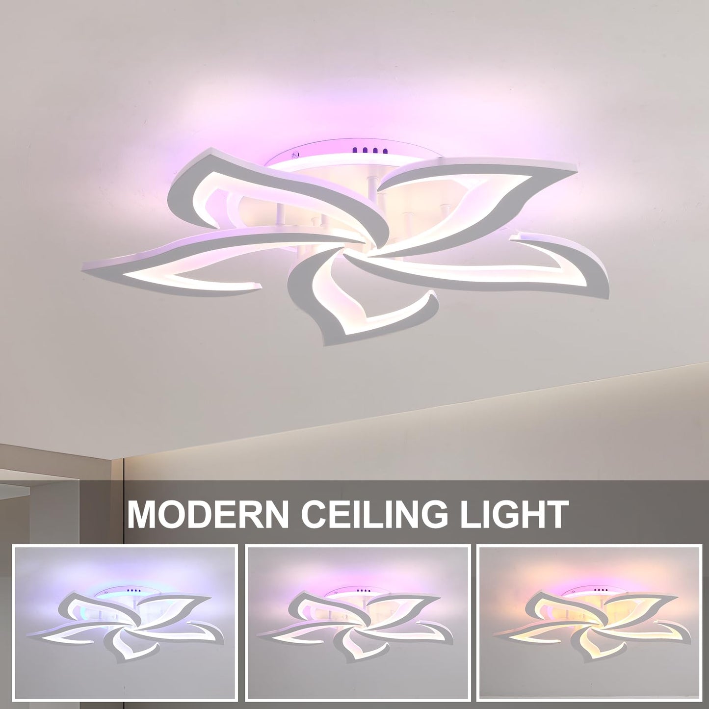 ZAITINZ Deckenlampe Led,5 blütenblätter Wohnzimmerlampe,Deckenleuchte Dimmbar mit fernbedienung,lampe wohnzimmer 50W,Moderne Deckenleuchten mit Memory Funktion,Led Deckenleuchte Schwarz 3000-6000K