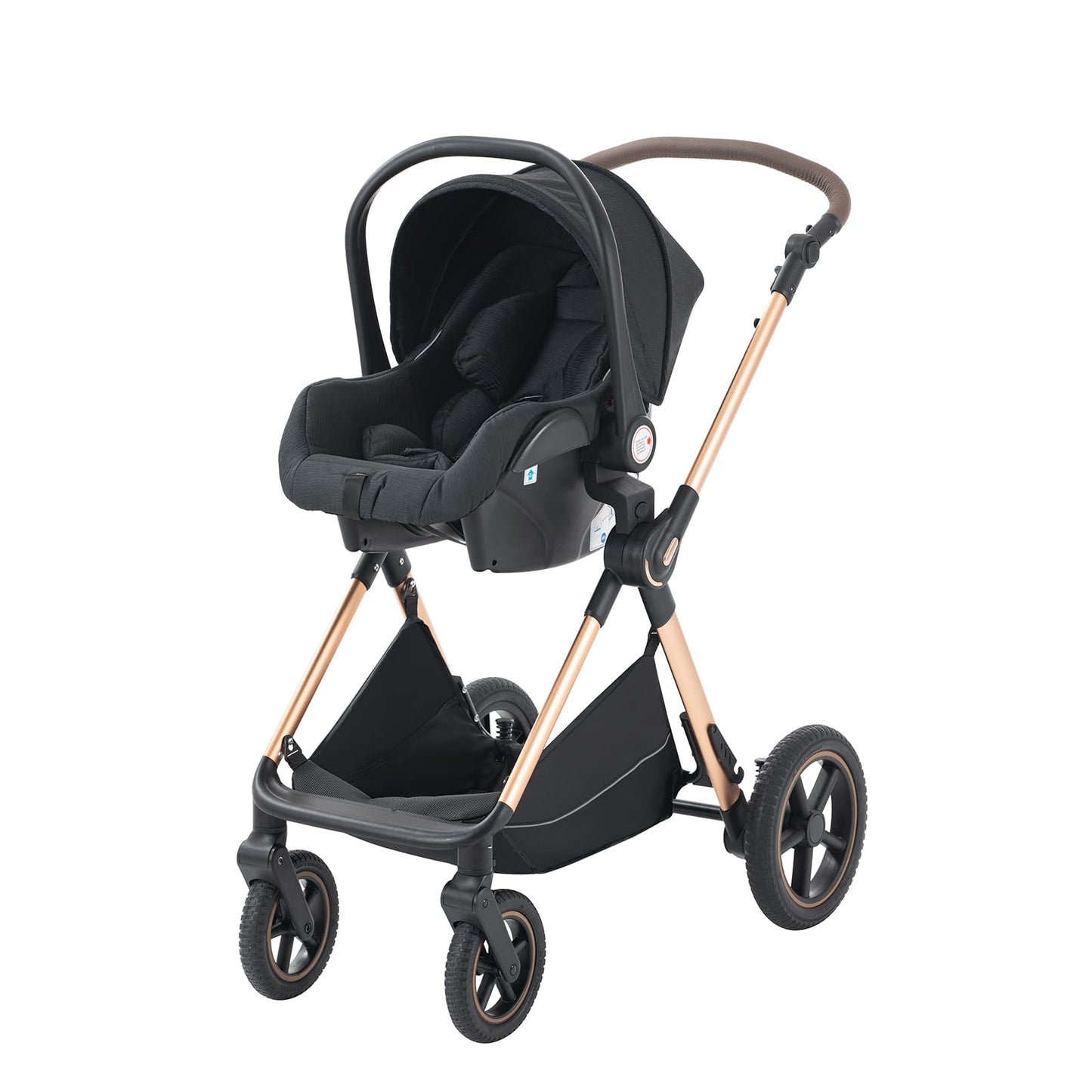 BEBBY 3-in-1 Pushchair Combination Pram Set 2-in-1 Buggy Foldable Luxury High Landscape Newborn Portable Foldable Pushchair Travel System (Black Gold, H2)