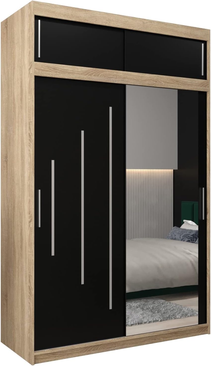 MEBLE KRYSPOL Kleiderschrank mit Spiegel York 2 - Garderobenschrank - Schrank Schlafzimmer - Mehrzweckschrank Zwei Schiebetüren - Regalen - Flur Möbel - Kleiderstange Schrank - Allzweckschrank