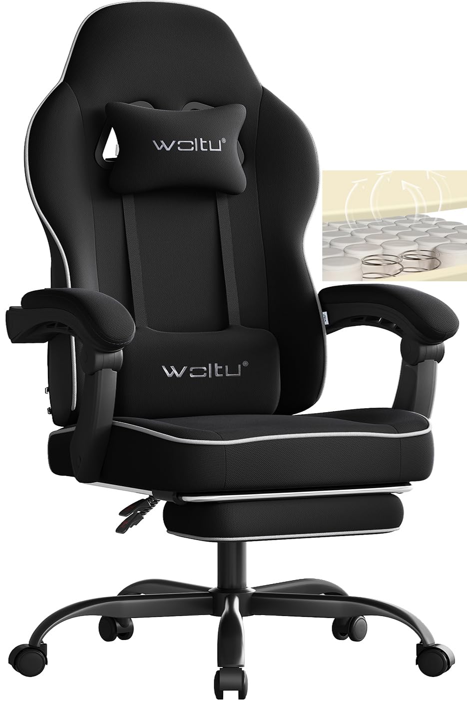 WOLTU Gaming Chair with Pocket Spring Cushion, 150 kg Weight Capacity, Ergonomic Swivel Chair, with Pillow, Lumbar Cushion, Footrest, Mesh, Pink, GS16rs