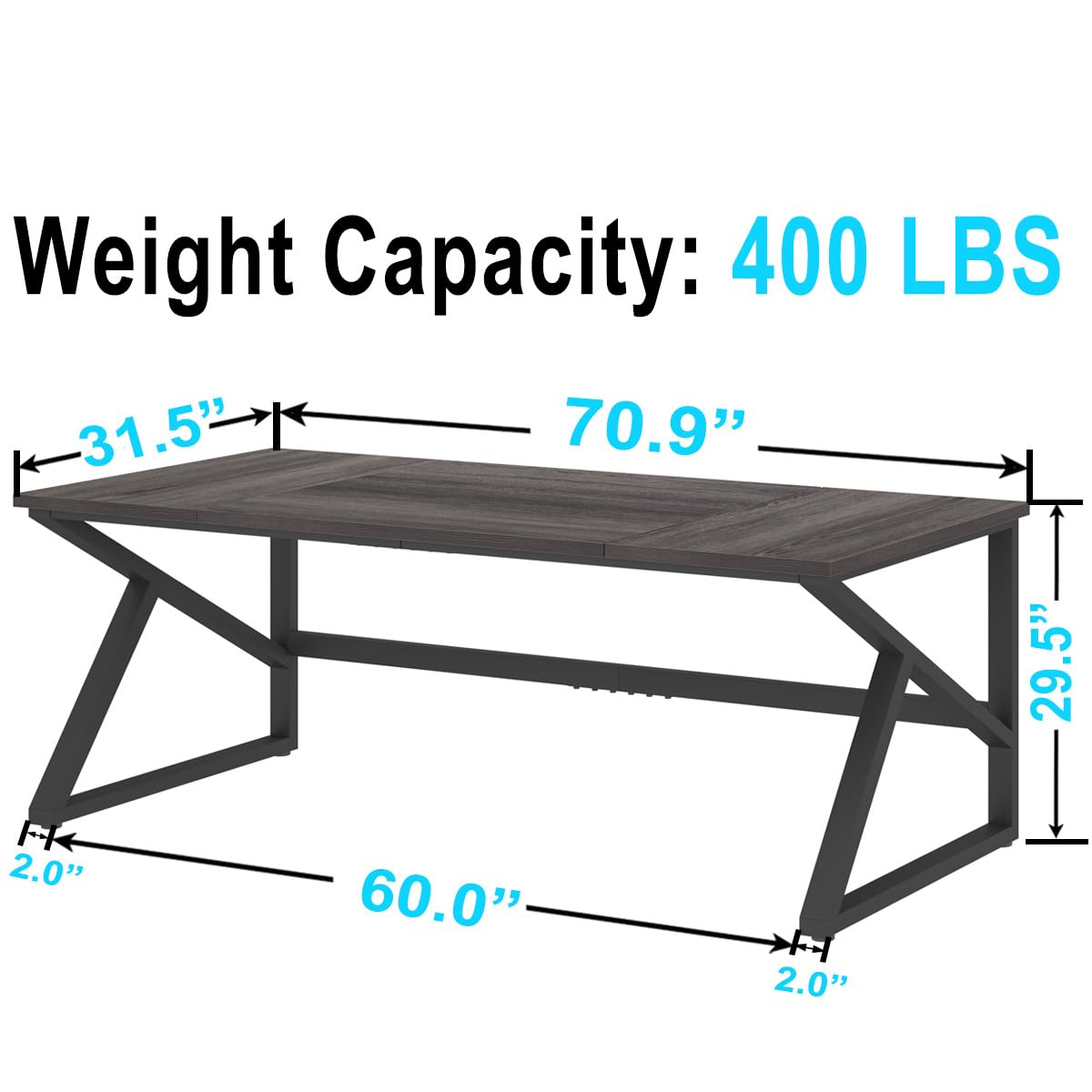IBF Desk in Brown Colour with a Length of 70 Inches, Industrial Large Double Metal and Wood Desk for Computer, Long Office Table for Home