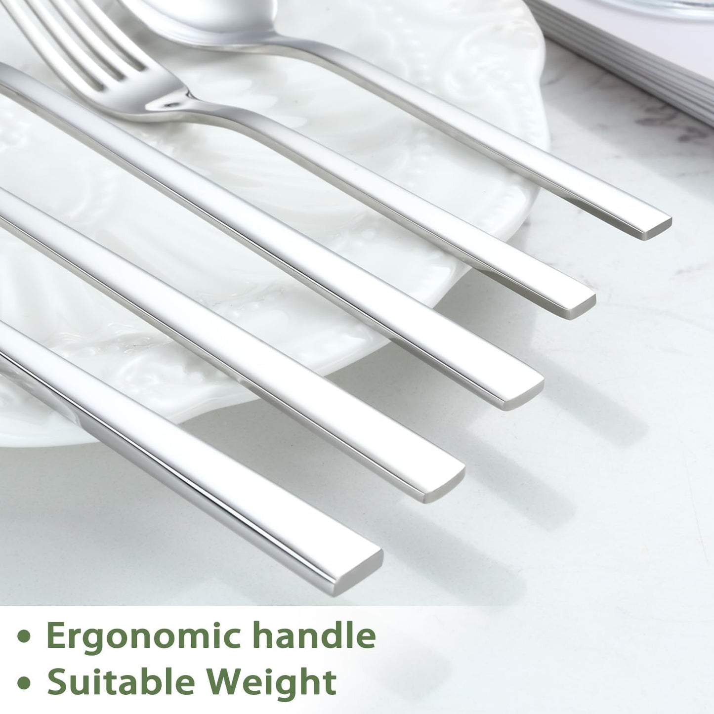 BEWOS Besteckset für 6 Personen, 30-teiliges Besteckset aus Edelstahl, Besteckset aus Silber, inklusive Messer, Gabeln und Löffel, hochglanzpoliert und spülmaschinenfest