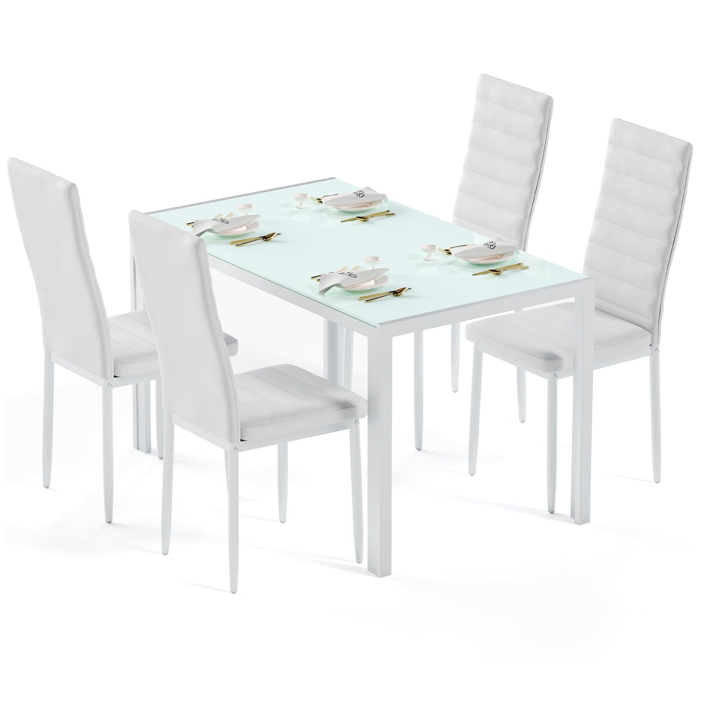 Bealife Dining Table with 4 Chairs Set, Dining Table and Chairs for 4 People, Dining Room 6 Chairs and Table, Set with Dining Table and Chairs for Kitchen, Dining Room and Living Room (Black, 4