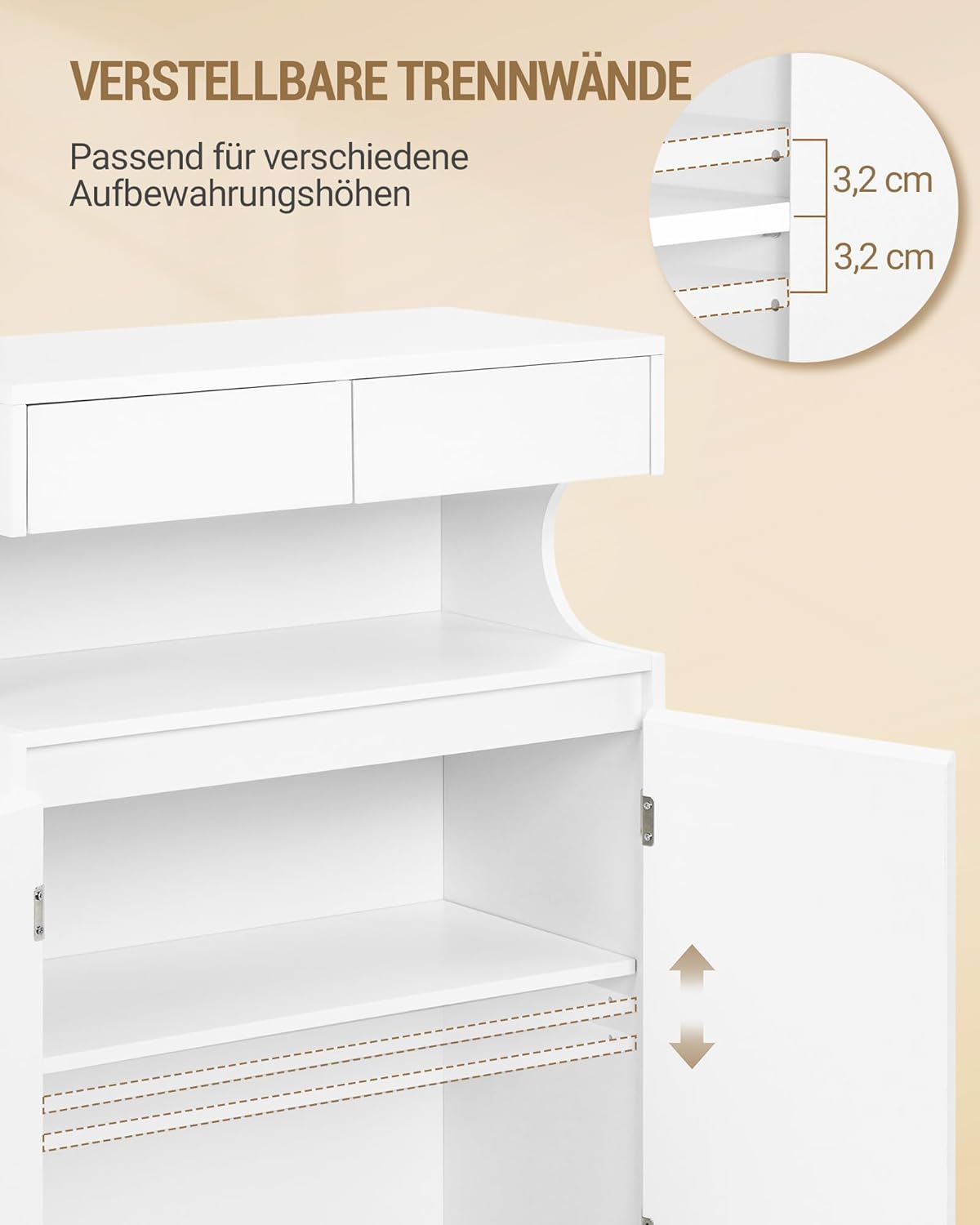 Hzuaneri SC63903X Bathroom Cabinet Storage Cabinet with 2 Drawers and 2 Doors Kitchen Cabinet Chest of Drawers Adjustable Shelf for Bathroom Drawing Room 30 × 60 × 90 cm White
