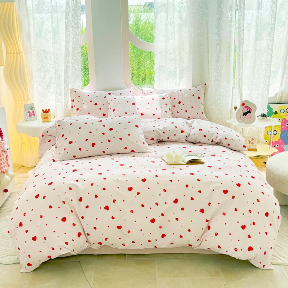 Nayoroom Bed Linen 135 x 200 cm Pink Black Hearts Heart Pattern Reversible Bed Linen Set Microfibre 2-Piece Modern Aesthetic Hearts Duvet Cover and 1 Pillowcase 80 x 80 cm with Zip