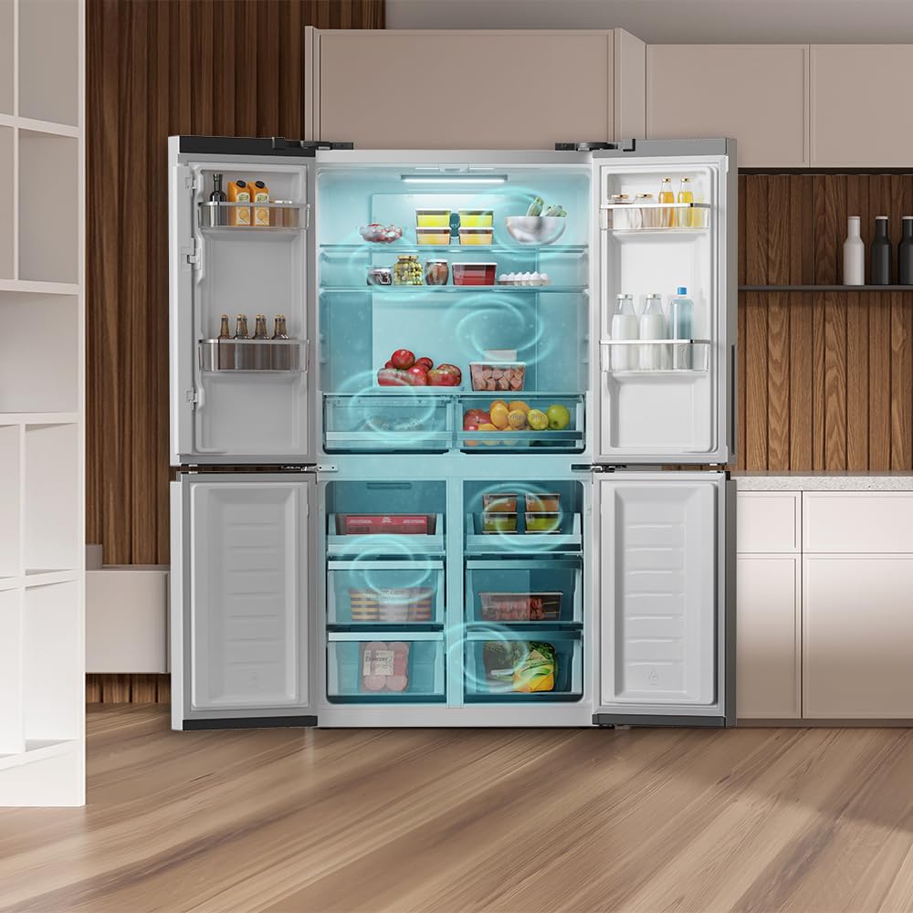 Cecotec Amerikanischer Kühlschrank, 4 Türen, 564 l, Bolero, CoolMarket, 4D 564 Dark E. 183 cm hoch, 91 cm breit, Wasserspender, geringer Stromverbrauch, Invertermotor, Plus, Total NoFrost