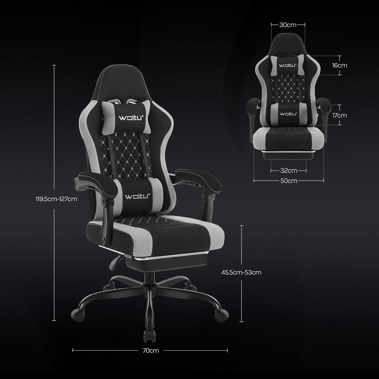 WOLTU Gaming Stuhl mit Massagefunktion, Computerstuhl Ergonomisch, Taschenfederkissen, Lendenmassage, Kopfkissen, Fußstütze, Drehstuhl, 150 kg, Netzstoff, Rosa+Weiß