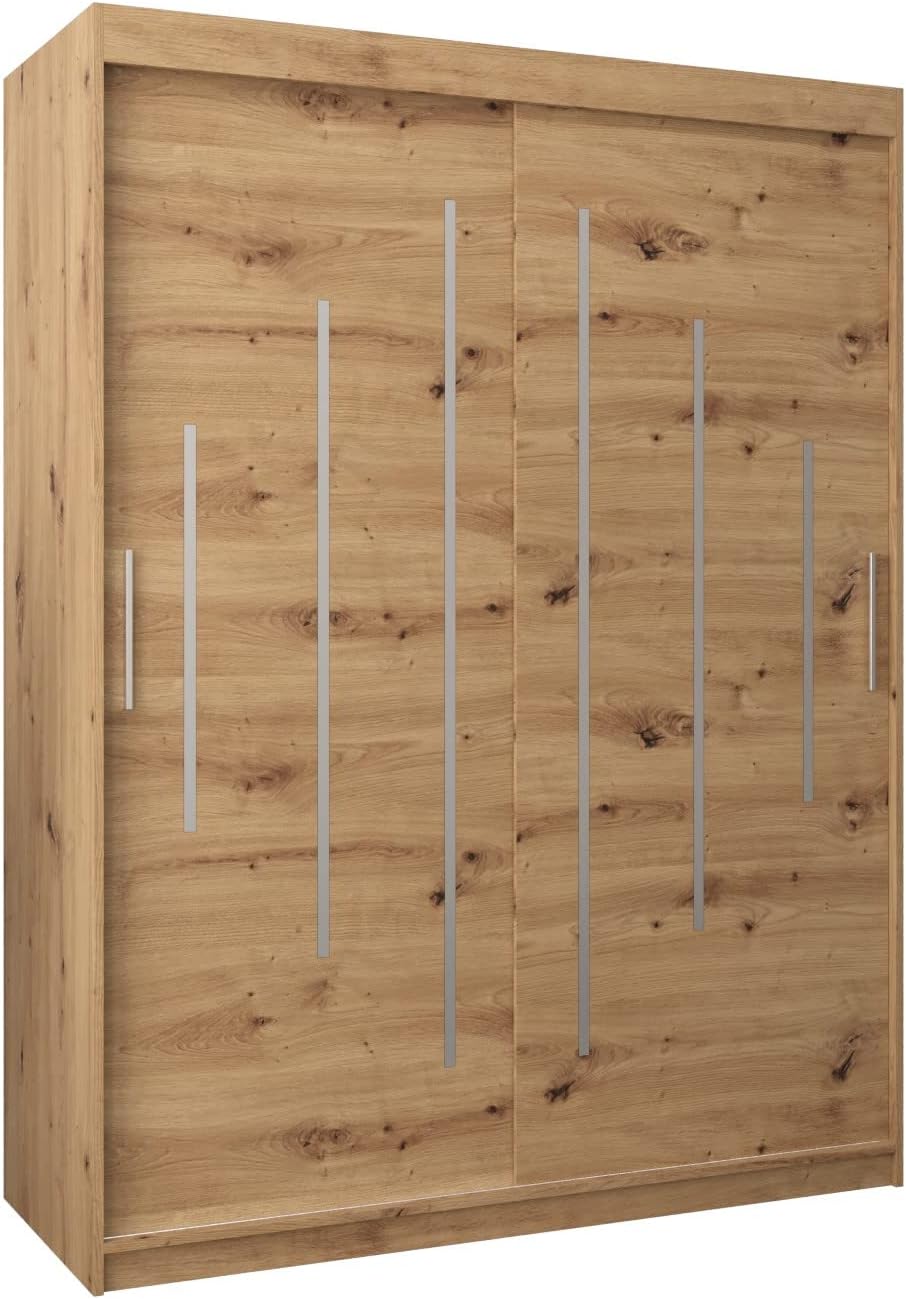 Kryspol Schwebetürenschrank York 250 cm Kleiderschrank mit Kleiderstange und Einlegeboden Schlafzimmer- Wohnzimmerschrank Schiebetüren Modern Design (Weiß)