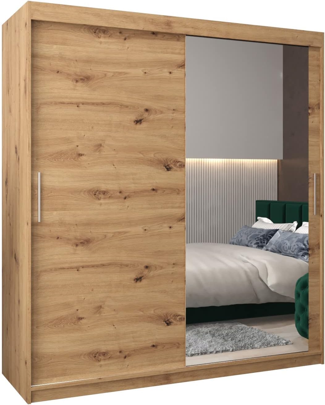 MEBLE KRYSPOL Kleiderschrank mit Spiegel Tokyo 2 - Garderobenschrank - Schrank Schlafzimmer - Mehrzweckschrank DREI Schiebetüren - Regalen - Flur Möbel - Kleiderstange Schrank - Allzweckschrank