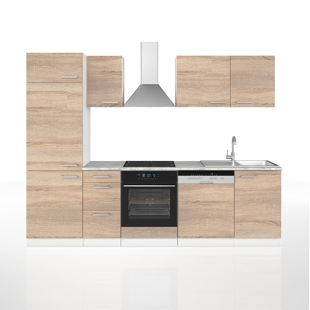 Vicco Küchenzeile Optima, Weiß Hochglanz/Weiß, 270 cm ohne Arbeitsplatte