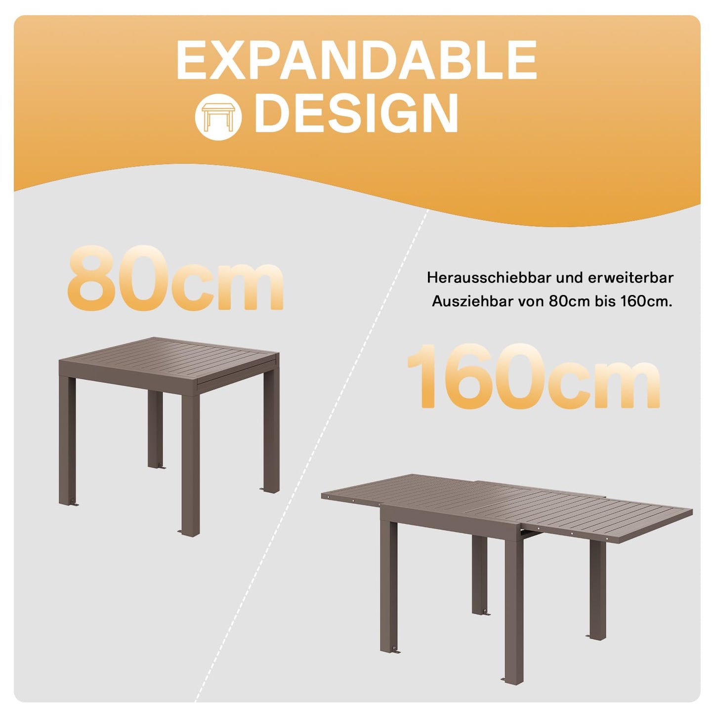 Devoko Garden Furniture Set for 8 People, 8 + 1 Aluminium Table and Chairs Set, Balcony Furniture, 8 Stackable Garden Chairs and 1 130/260 cm Stretchy Garden Table, Patio Furniture Sets Outdoor