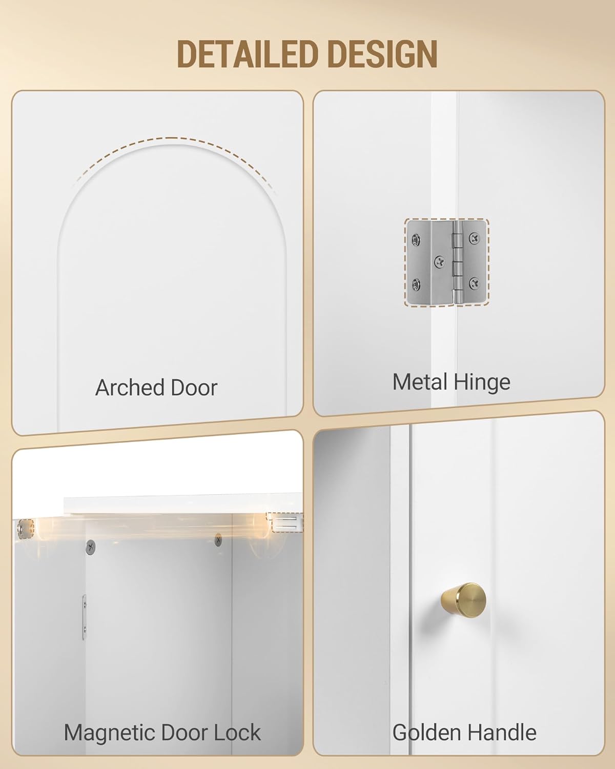 Hzuaneri SC21203X Bathroom Cabinet with 2 Doors, Kitchen Cabinet, Storage Cabinet, Sideboard with 3 Open Storage Compartments, Adjustable Shelf, Bathroom, Kitchen, 30 x 100 x 81.5 cm, White