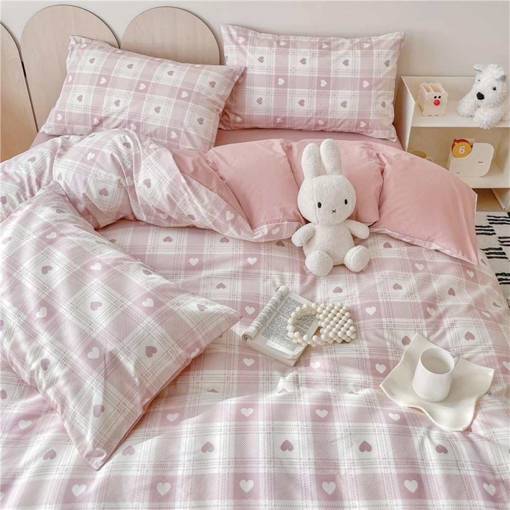 Nayoroom Bed Linen 135 x 200 cm Pink Black Hearts Heart Pattern Reversible Bed Linen Set Microfibre 2-Piece Modern Aesthetic Hearts Duvet Cover and 1 Pillowcase 80 x 80 cm with Zip