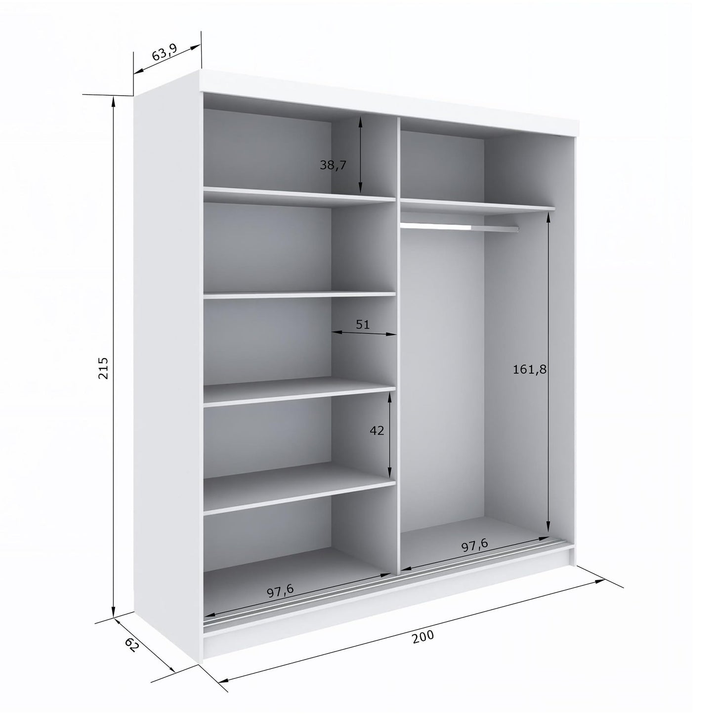 Marlux-Meble Two-Door Wardrobe 230 cm Wide with Floating and Sliding Doors Corner Wardrobe Bedroom Cabinet Hallway Cabinet System Cabinet High Gloss Cabinet