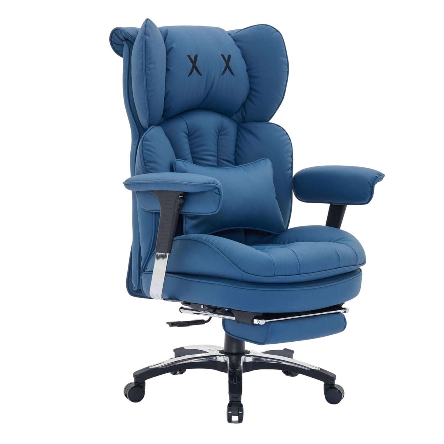 Efomao Bürostuhl, X-Stickerei Big and Tall Stuhl aus PU Leder für Zuhause, Verstellbarer Hochlehner Computer Gaming Stuhl, 200 kg drehbarer Chefsessel mit Fußstütze und Lendenwirbelstütze, Weiß