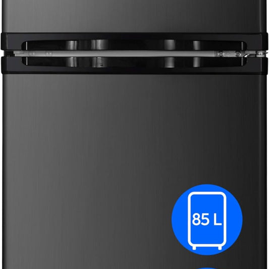 MEDION MD 37689 Mini Fridge-Freezer Combination (85 Litres, 61 L Fridge Compartment, 24 L Freezer, Freestanding, 40 dB, Transparent Vegetable Drawer, Interchangeable Door Hinge, Grey