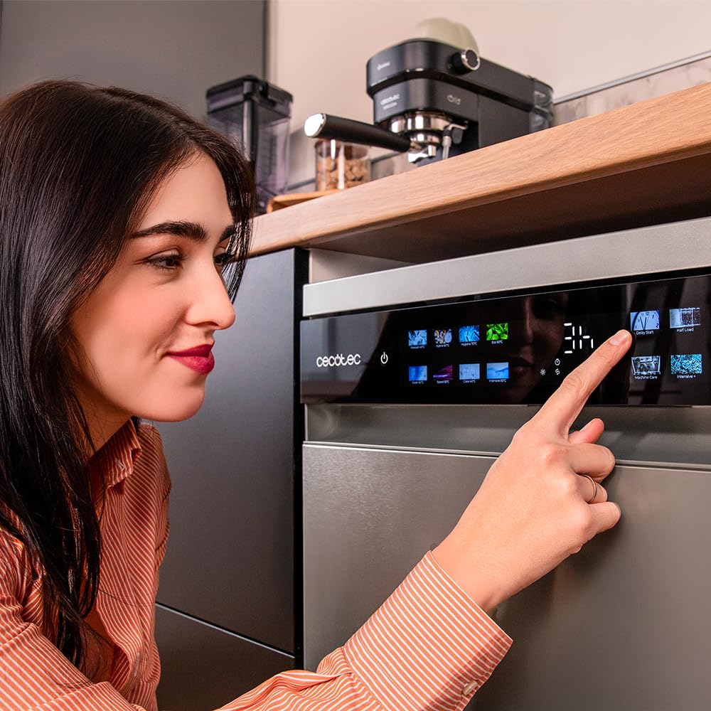 Cecotec Geschirrspüler 60 cm - Freistehend Bolero Aguazero 6210 Dark D. 15 Bestecke, energieeffizient, XXL Fullcolor Display, drittes Fach, 14 Programme, Dual Zone Wash, verstellbares Fach, Dunkel