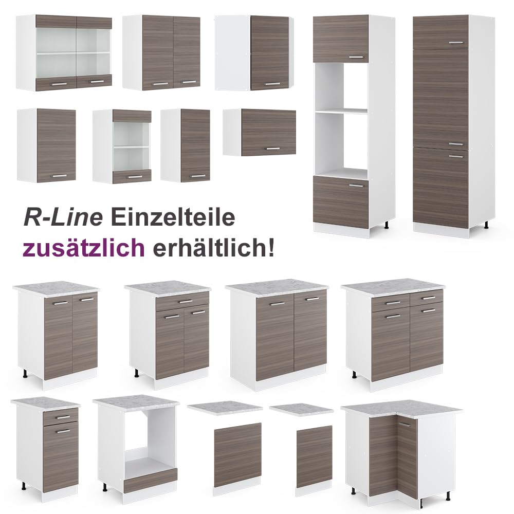 Vicco Eckküche Rick, Küchenzeile in L-Form, Weiß/Edelgrau, 187 x 167 cm, AP Marmor