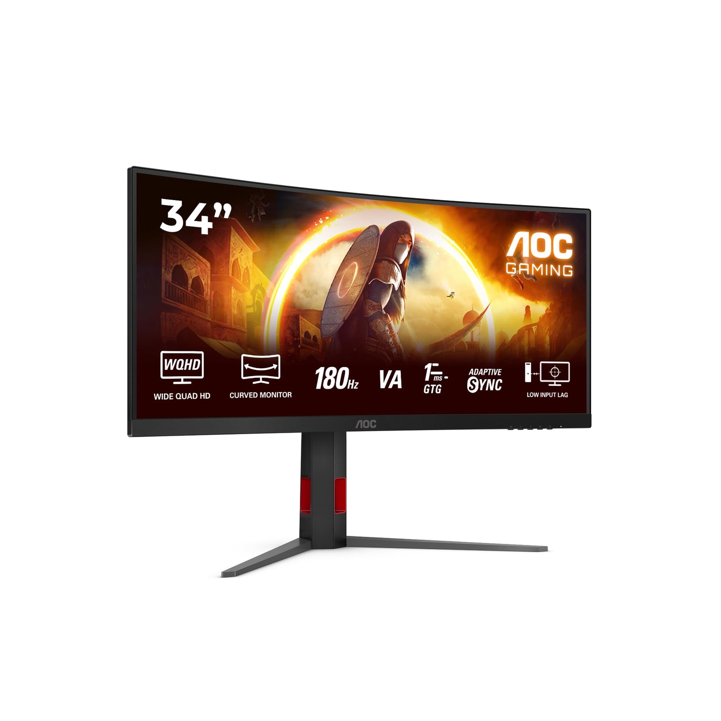 AOC Gaming CU34G2XPD – 34-Zoll-WQHD-Curved-Monitor, 180 Hz, schnelle VA, 1 ms GTG, FreeSync Premium, HDR400, höhenverstellbarer Standfuß (3440 x 1440, HDMI, DisplayPort, USB-Hub)