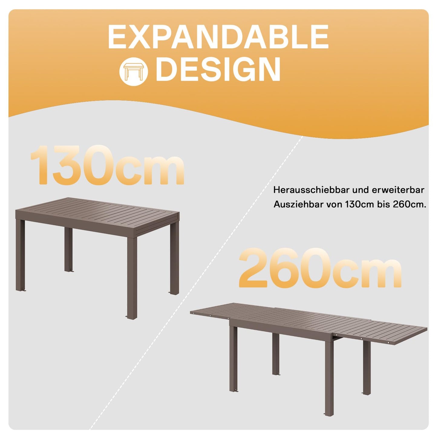 Devoko Garden Furniture Set for 8 People, 8 + 1 Aluminium Table and Chairs Set, Balcony Furniture, 8 Stackable Garden Chairs and 1 130/260 cm Stretchy Garden Table, Patio Furniture Sets Outdoor