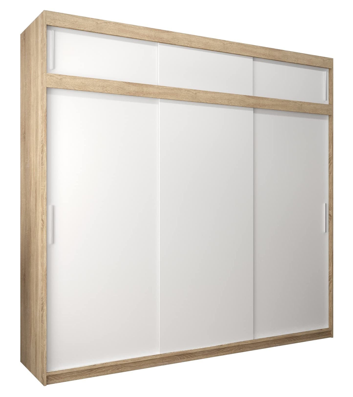 MEBLE KRYSPOL Tokyo 250 Wardrobe with Three Sliding Doors for Bedroom – Modern Storage Cabinet with Clothes Rail and Shelves – 250 x 200 x 62 cm – Matte Black and Artisan