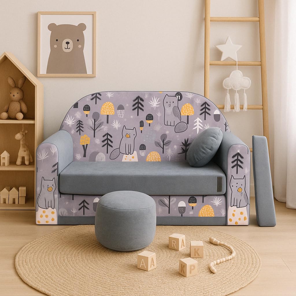 Children's Sofa with Sleep Function Foldable 3-in-1 Children's Sofa Play Sofa with Bed Function Girls Boys Bean Bag Mini Sofa Bed Children's Room Sleeping Chair (A39)