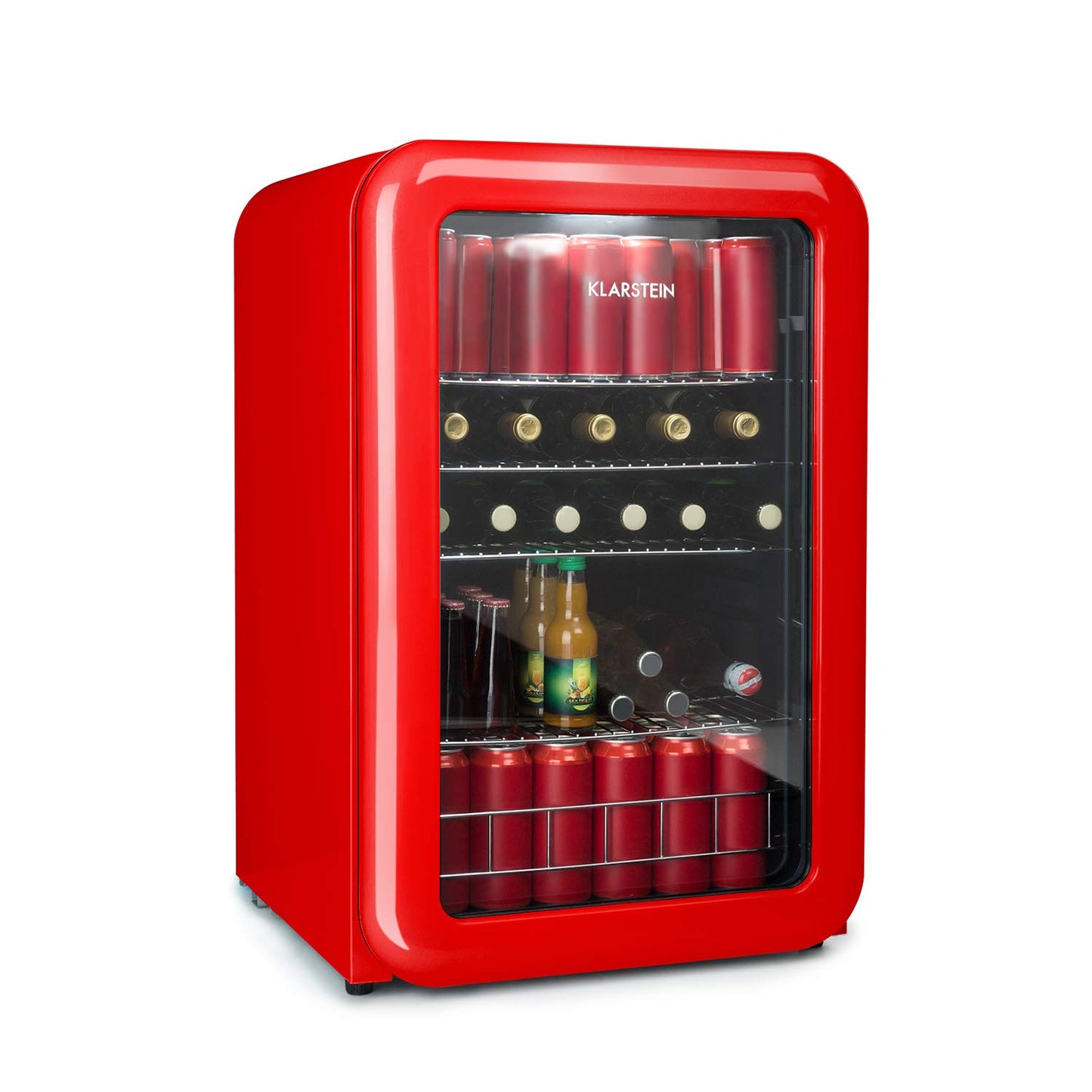 Klarstein PopLife Getränkekühler - Mini-Bar, Retrokühlschrank, 0-10°C, nur 39 dB, 115 L, umweltfreundlich, doppelt verglaste Tür, Retro-Design, rot