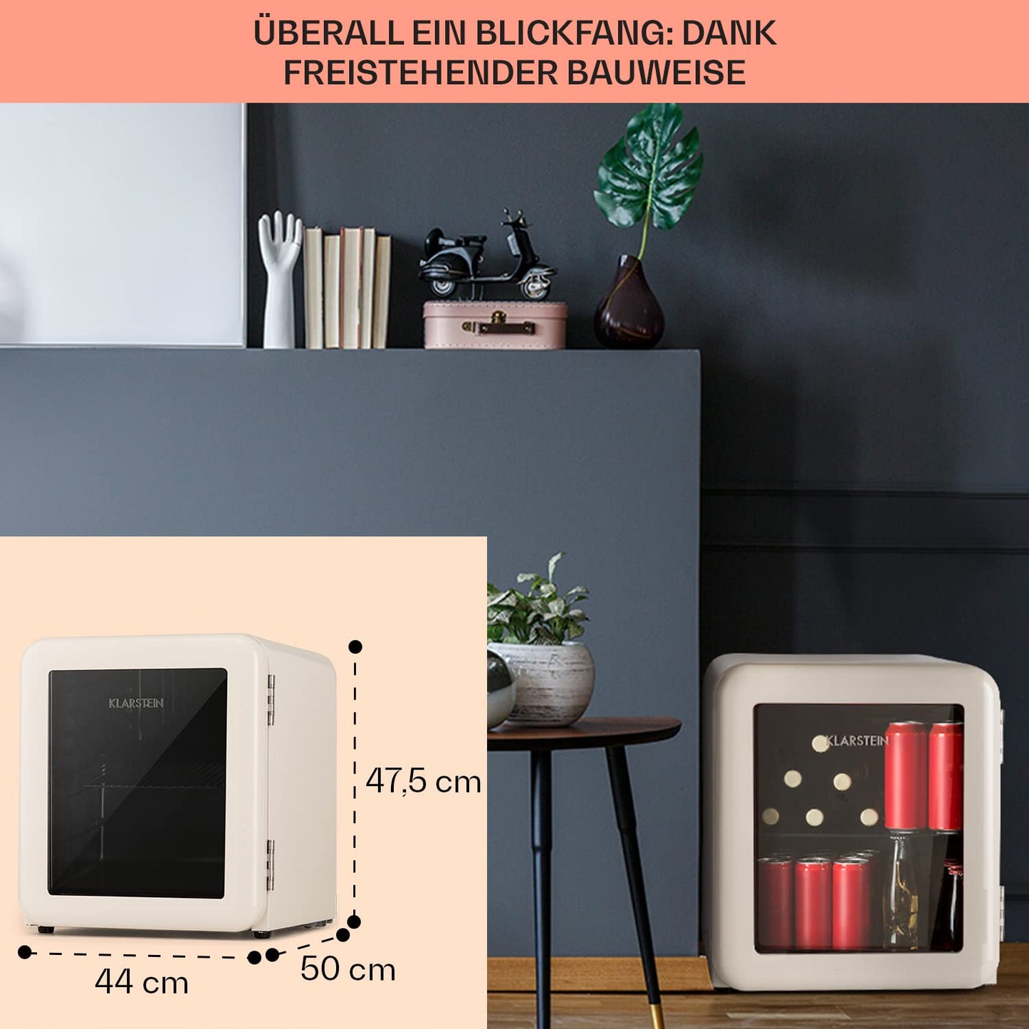 Klarstein PopLife Getränkekühler - Mini-Bar, Retrokühlschrank, 0-10°C, nur 39 dB, 115 L, umweltfreundlich, doppelt verglaste Tür, Retro-Design, rot