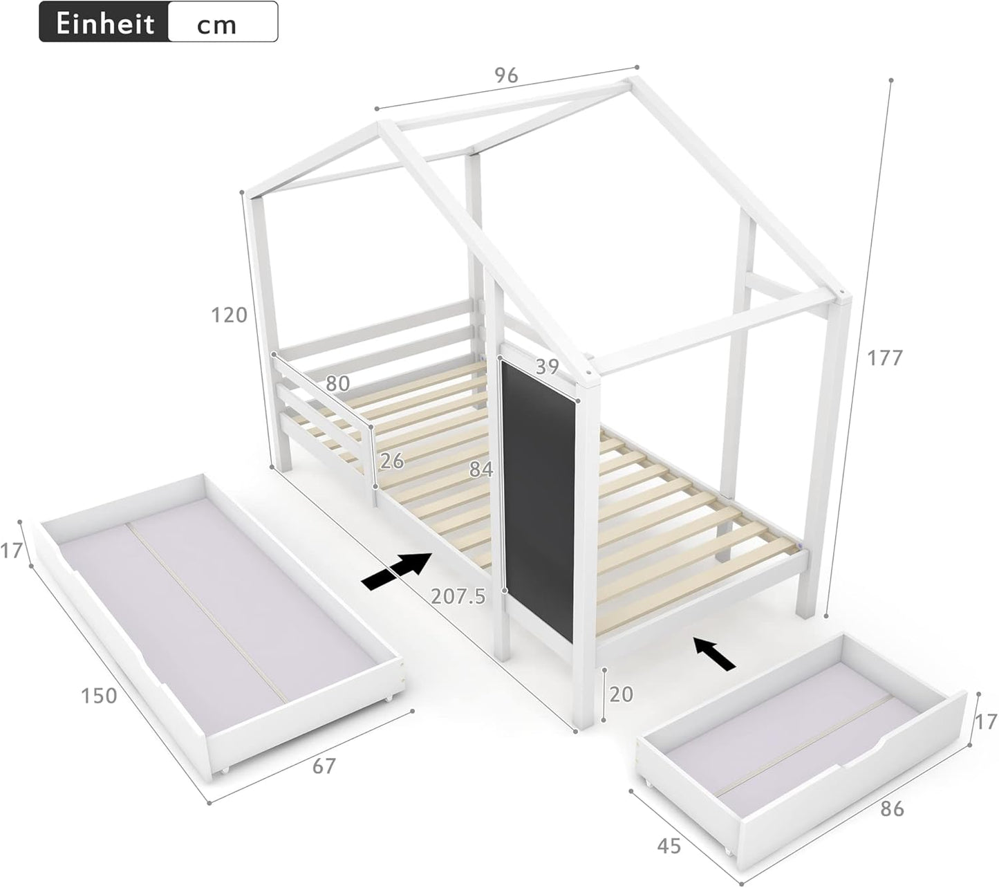 Merax Children's Bed 90 x 200 cm with Fall Protection, Children's House Bed with Drawers and Storage Shelf, Sturdy Wooden Tree House Bed with Slatted Frame, Play Bed for Boys and Girls, White
