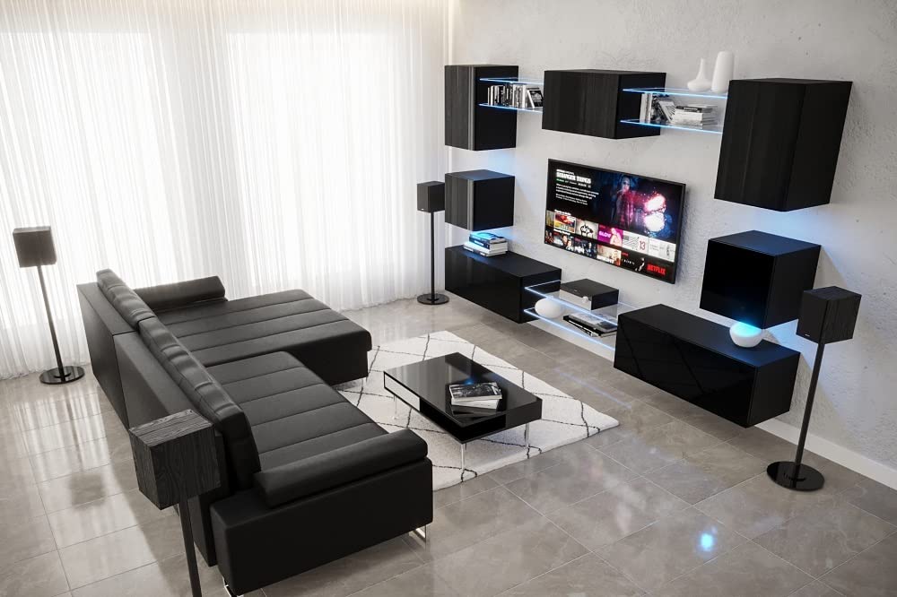 Furnitech Living Room Wall Unit | Hanging Living Room Wall Unit Modern | Living Room Cabinet Wall with Shelves and TV Cabinet | Living Room Furniture without LED (Nowara AN1-17S-M50 1A)