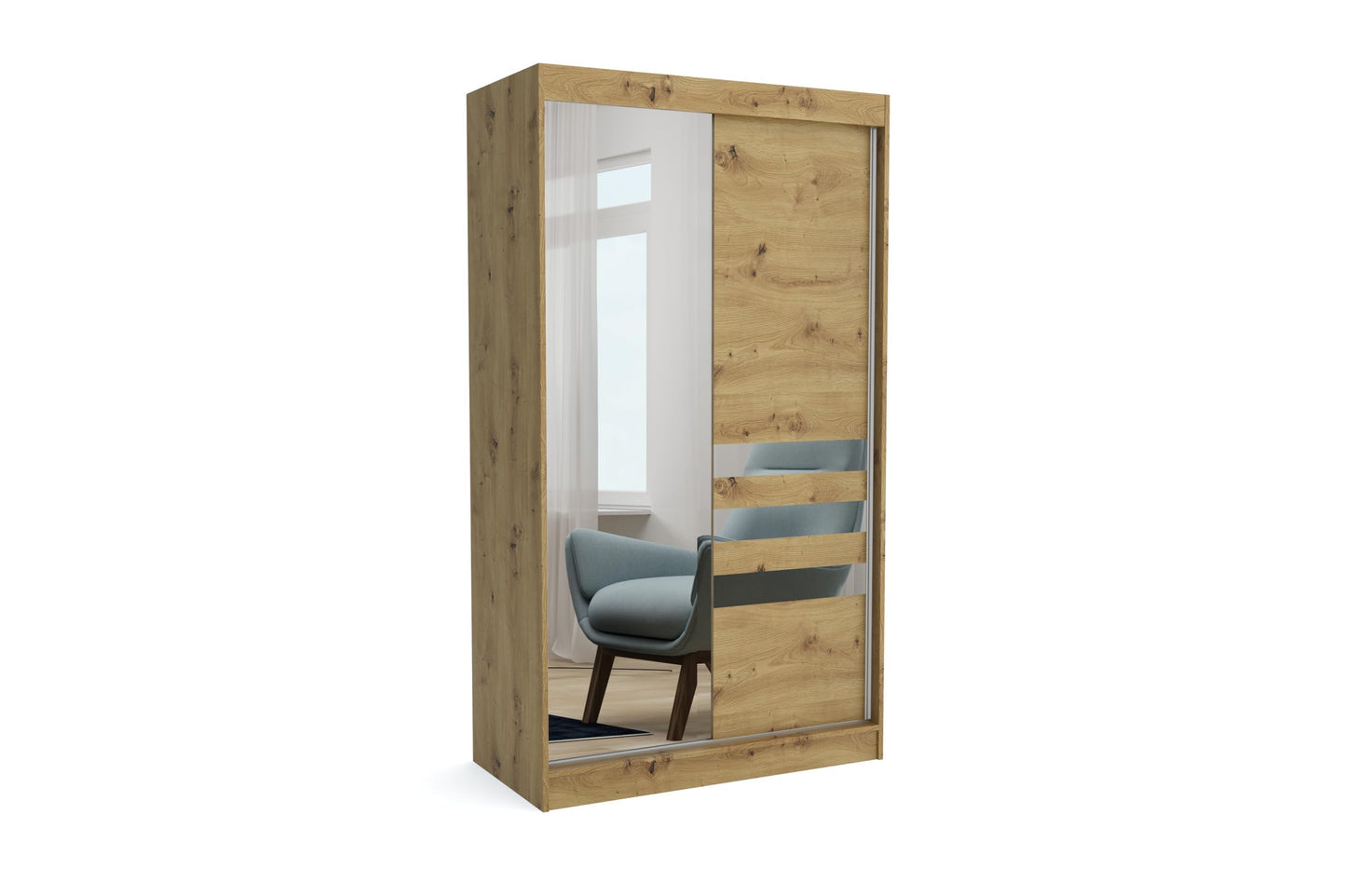 Brent - Kleiderschrank mit Spiegel Henry, 250cm Breit, Schlafzimmerschrank mit 1 Kleiderstange und Einlegeböden für Kleidung, Kleiderschrank Grau