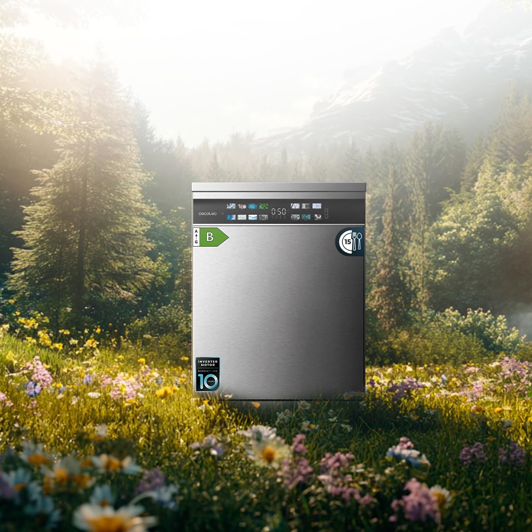 Cecotec Geschirrspüler 60 cm - Freistehend Bolero Aguazero 6210 Dark D. 15 Bestecke, energieeffizient, XXL Fullcolor Display, drittes Fach, 14 Programme, Dual Zone Wash, verstellbares Fach, Dunkel