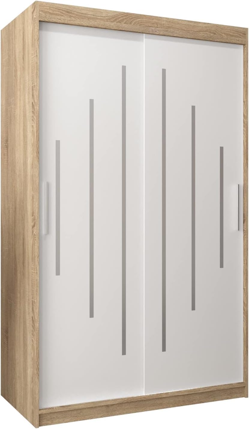 Kryspol Schwebetürenschrank York 250 cm Kleiderschrank mit Kleiderstange und Einlegeboden Schlafzimmer- Wohnzimmerschrank Schiebetüren Modern Design (Weiß)