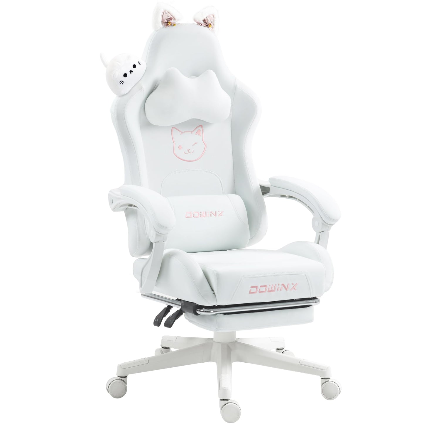Dowinx Gaming Chair - Cute Cat Edition - Ergonomic Computer Chair with High Back and Lumbar Support, PU Leather, Footrest, Black
