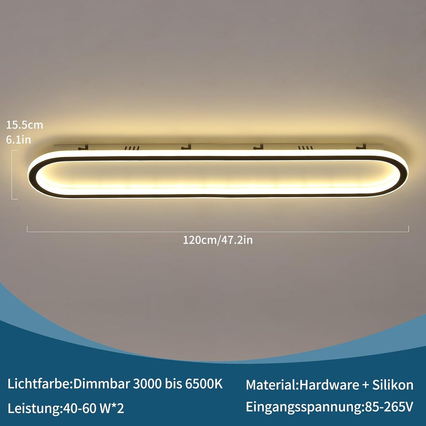 Mikeru LED Deckenleuchte ⌀60cm Rund- Moderne 6000K Kaltweiße Licht Deckenlampe - Schwarz Acryl Wohnzimmer Deckenlampe für Schlafzimmer, Küche, Esszimmer - Energieeffiziente LED Beleuchtung