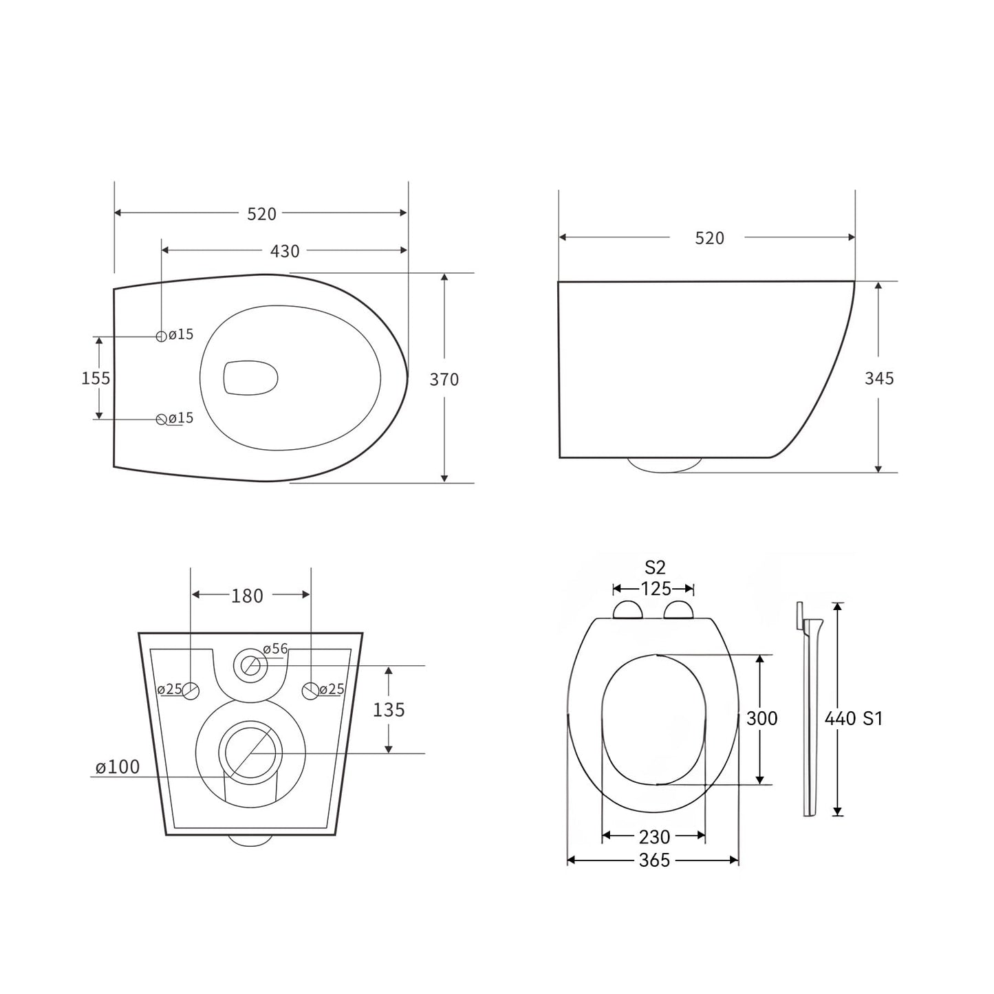 HOROW Wand WC Keramik Hänge WC Set Toiletten mit abnehmbaren Deckel sitz mit Absenkautomatik Hängetoilette, D-Form, kompakte Design Toilette Gästebad