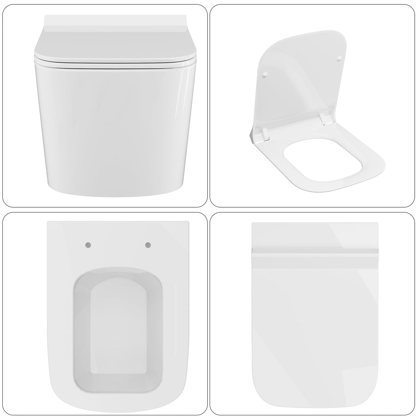 Hängend WC Spülrandlos Toilette, Wand-WC Set aus Keramik mit Toilettendeckel Abnehmbaren Absenkautomatik Effizienter Spültechnik Hängetoilette, D-Form,Lang 51cm, Weiß