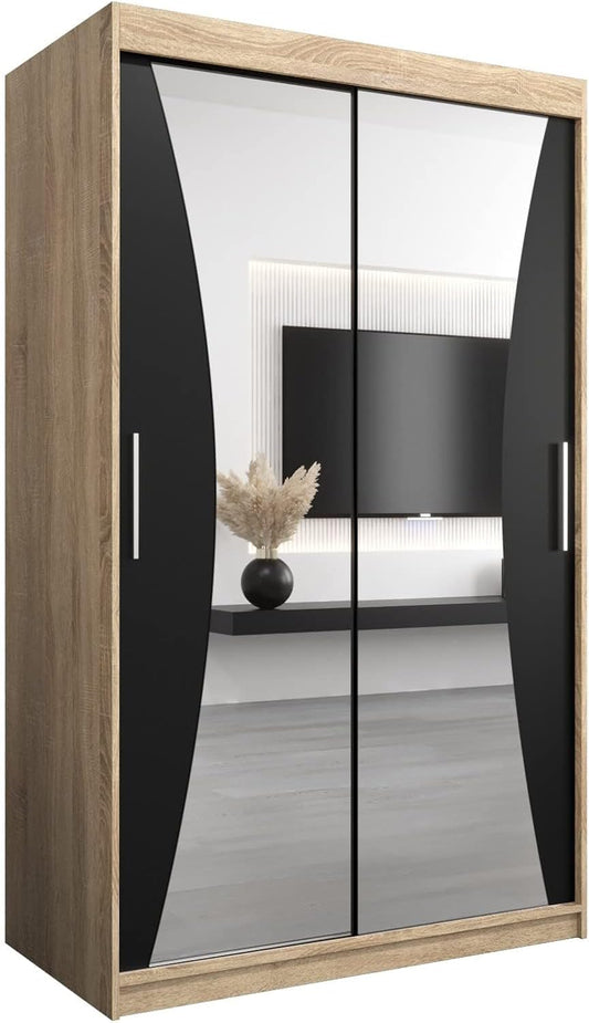 MEBLE KRYSPOL Kleiderschrank mit Spiegel Monaco - Garderobenschrank - Schrank Schlafzimmer - Mehrzweckschrank DREI Schiebetüren - Regalen - Flur Möbel - Kleiderstange Schrank - Allzweckschrank