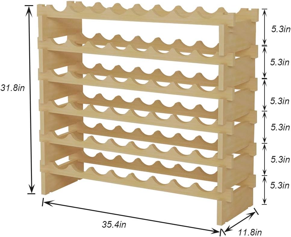 DlandHome Weinregal für 48 Flaschen 90 x 30 x 81 cm Flaschen Modular Halterung für Flaschen, aus massivem Kiefernholz