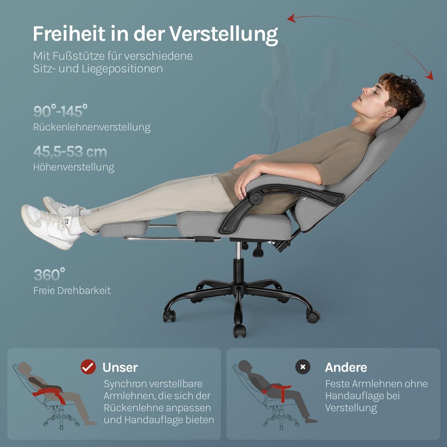 WOLTU Gaming Stuhl mit Massagefunktion, Computerstuhl Ergonomisch, Taschenfederkissen, Lendenmassage, Kopfkissen, Fußstütze, Drehstuhl, 150 kg, Netzstoff, Rosa+Weiß