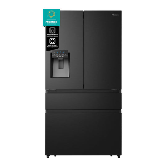 Hisense RF632N4WIE French Door Kühl-Gefrierkombination/ NoFrostPlus/ Inverter-Kompressor/ Wasserspender/ CrispZone/ 200 cm/ Kühlteil 336 l/ Gefrierteil 149 l/ 38 dB/ 295 kWh/ Jahr/ Inox-Look