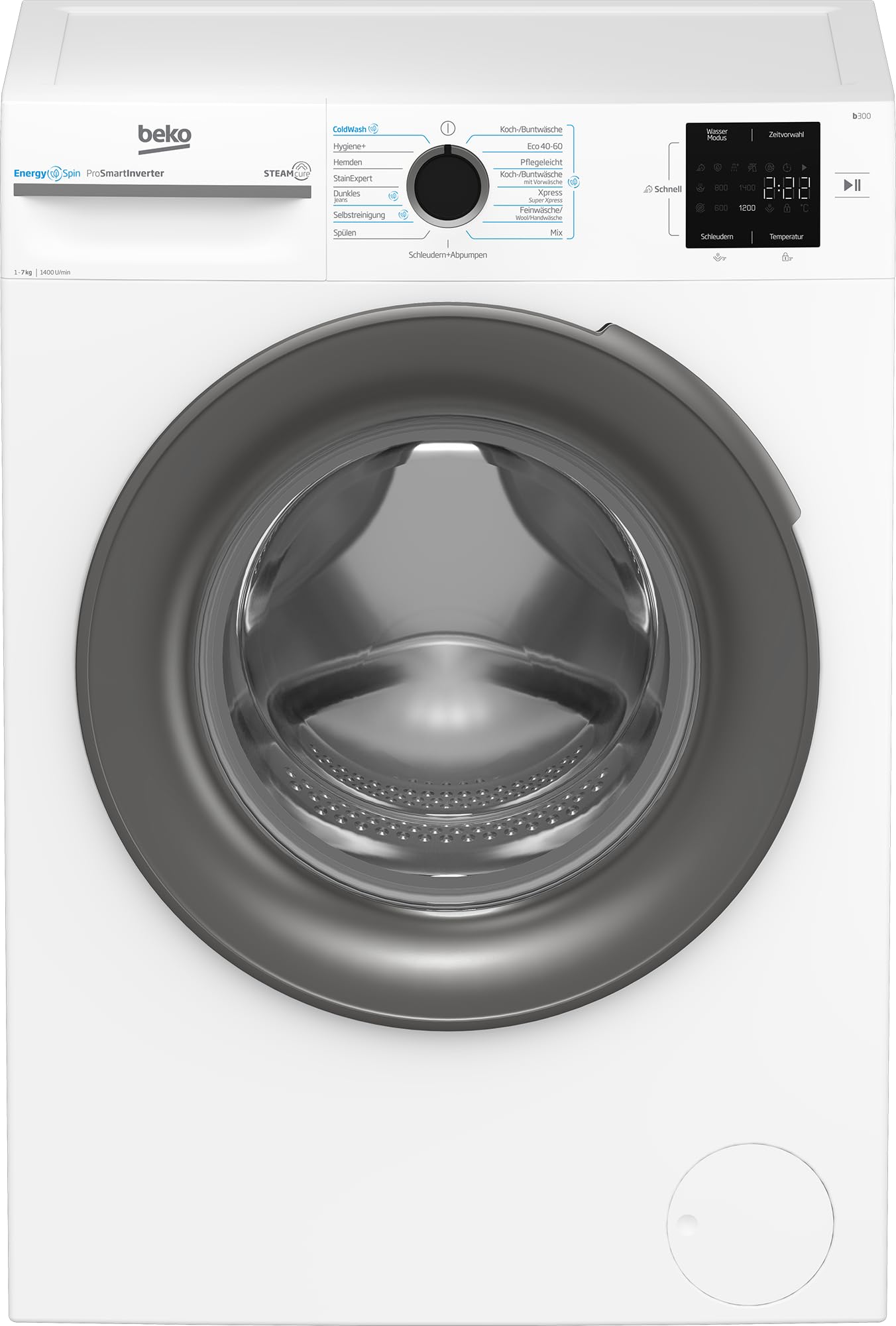 Beko BM3WFU3741R Waschvollautomat, Waschmaschine, 7 kg, EnergySpin, Schleuderwahl 1400 U/min, SteamCure Dampffunktion, allergikergeeignet, AquaWave Schontrommel, Weiß
