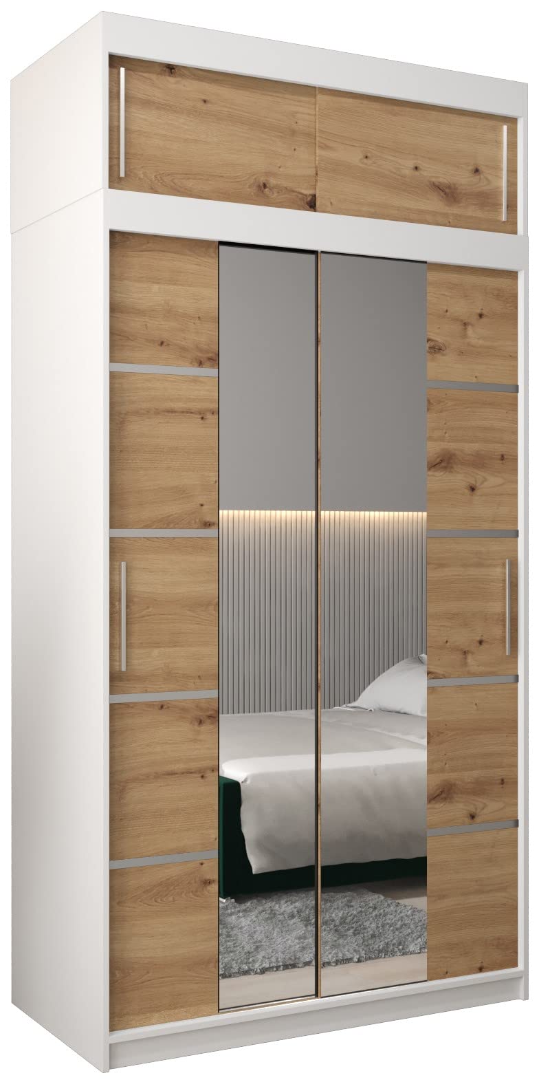 MEBLE KRYSPOL Verona 4 250 Bedroom Wardrobe Sliding Doors Cabinet with Mirror Wardrobe with Mirror Sliding Door Wardrobe Sliding Doors - 250 x 240 x 62 cm - Sonoma with Extension