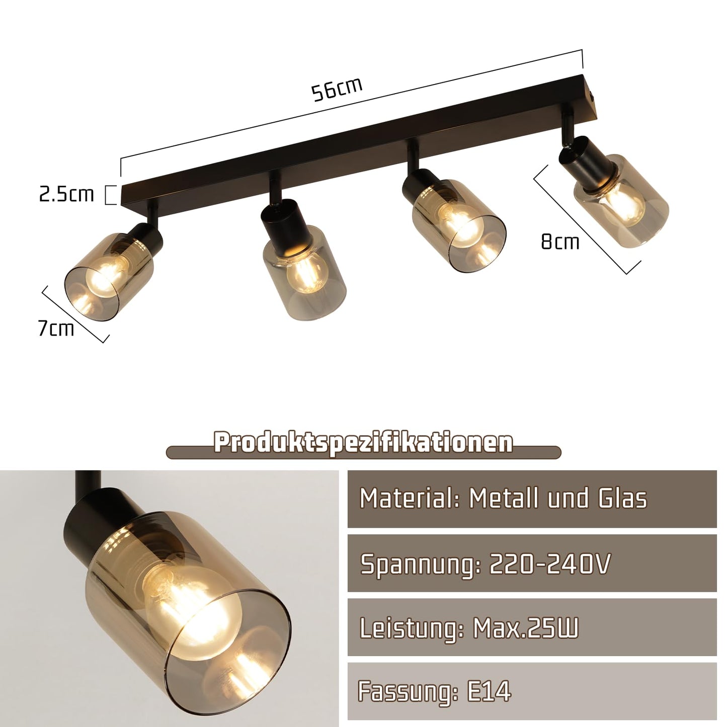 Kowanie Deckenlampe Vintage 6 flammig: Industrial Wohnzimmerlampe Schwarz Deckenleuchte Wohnzimmer retro Kronleuchter aus Glas Deckenbeleuchtung inkl. 6 × E14 2700K Leuchtmittel für Küche