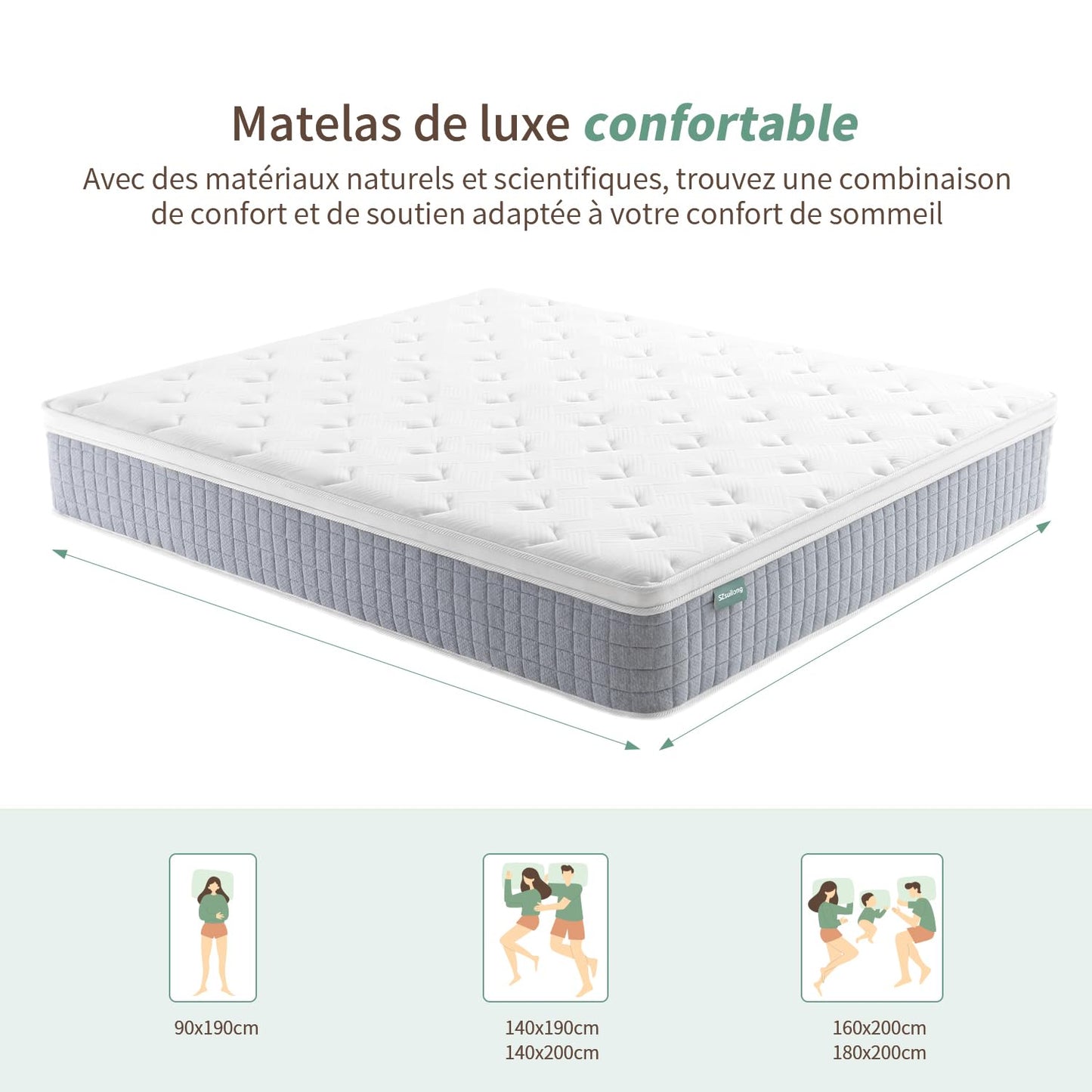 SZsuilong Mattress 180 x 200 x 24 H3 7-Zone Spring Mattress with Foam Orthopaedic Pocket Spring Mattress Oeko-Tex Certified 100 Nights Trial Sleep
