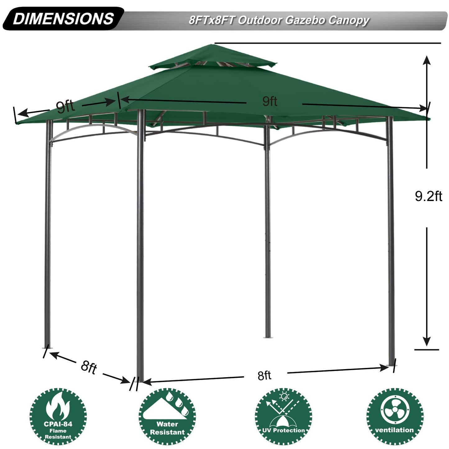 ABCCANOPY Pavillon 2.5x2.5m Wasserdicht Stabil Winterfest Gartenpavillon,Doppeldachweichdach Hinterhof-Partyzelt mit Netz für Schatten und Regen,Grau